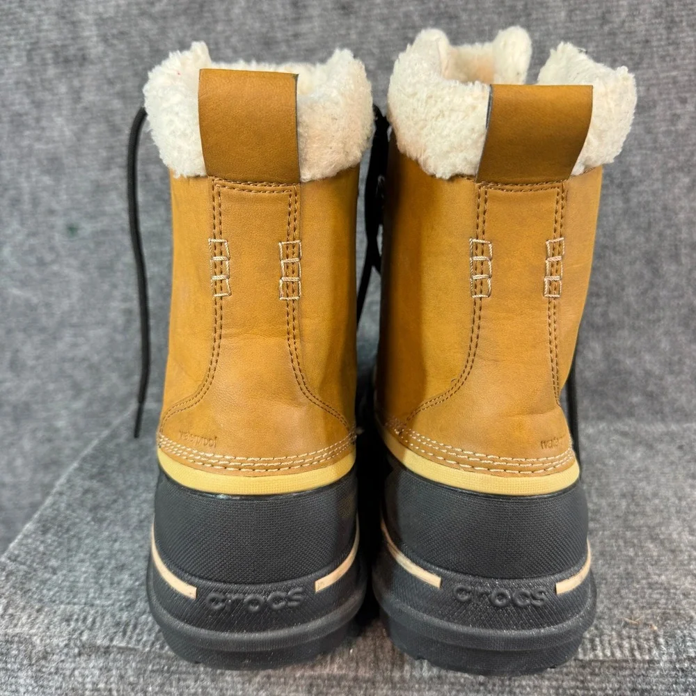 Crocs AllCast Luxe Duck Boots Waterproof Tan Black Faux Shearling Lined Mens 8
